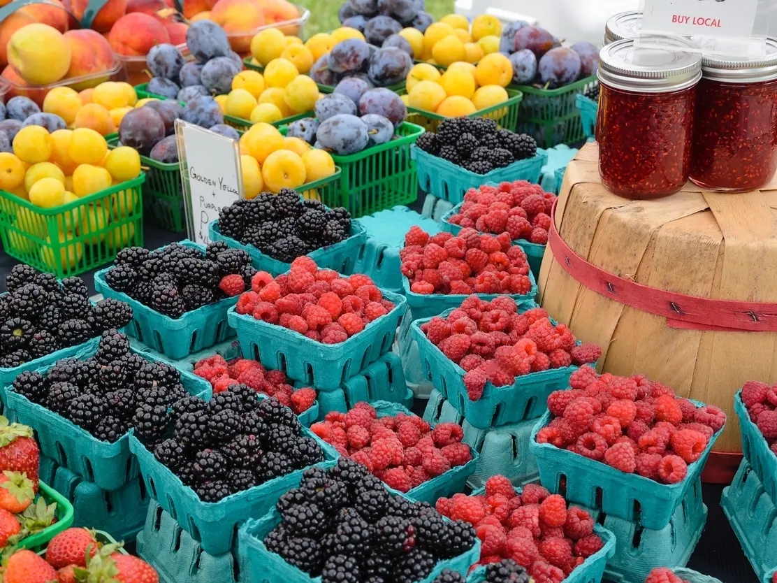 Fresh berries in cartons at the Healdsburg Farmers' Market.