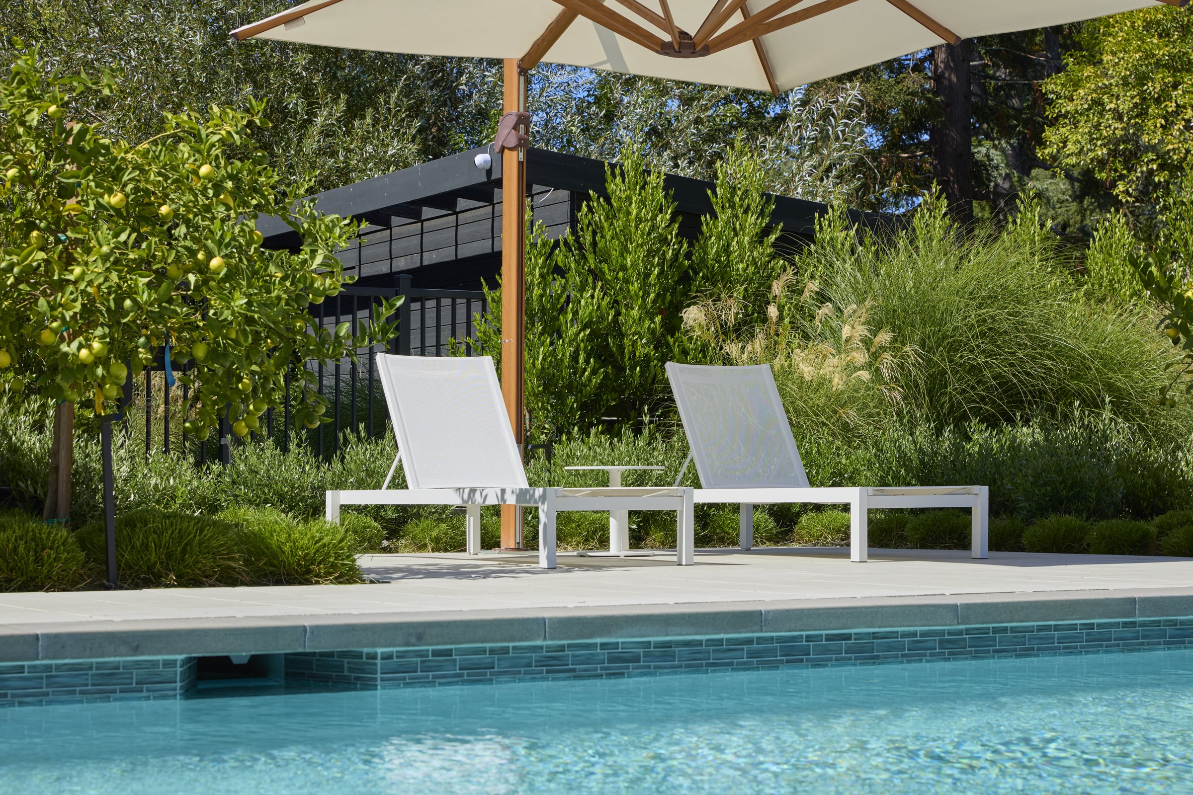 A private chaise patio in full afternoon sun at Duchamp Healdsburg.