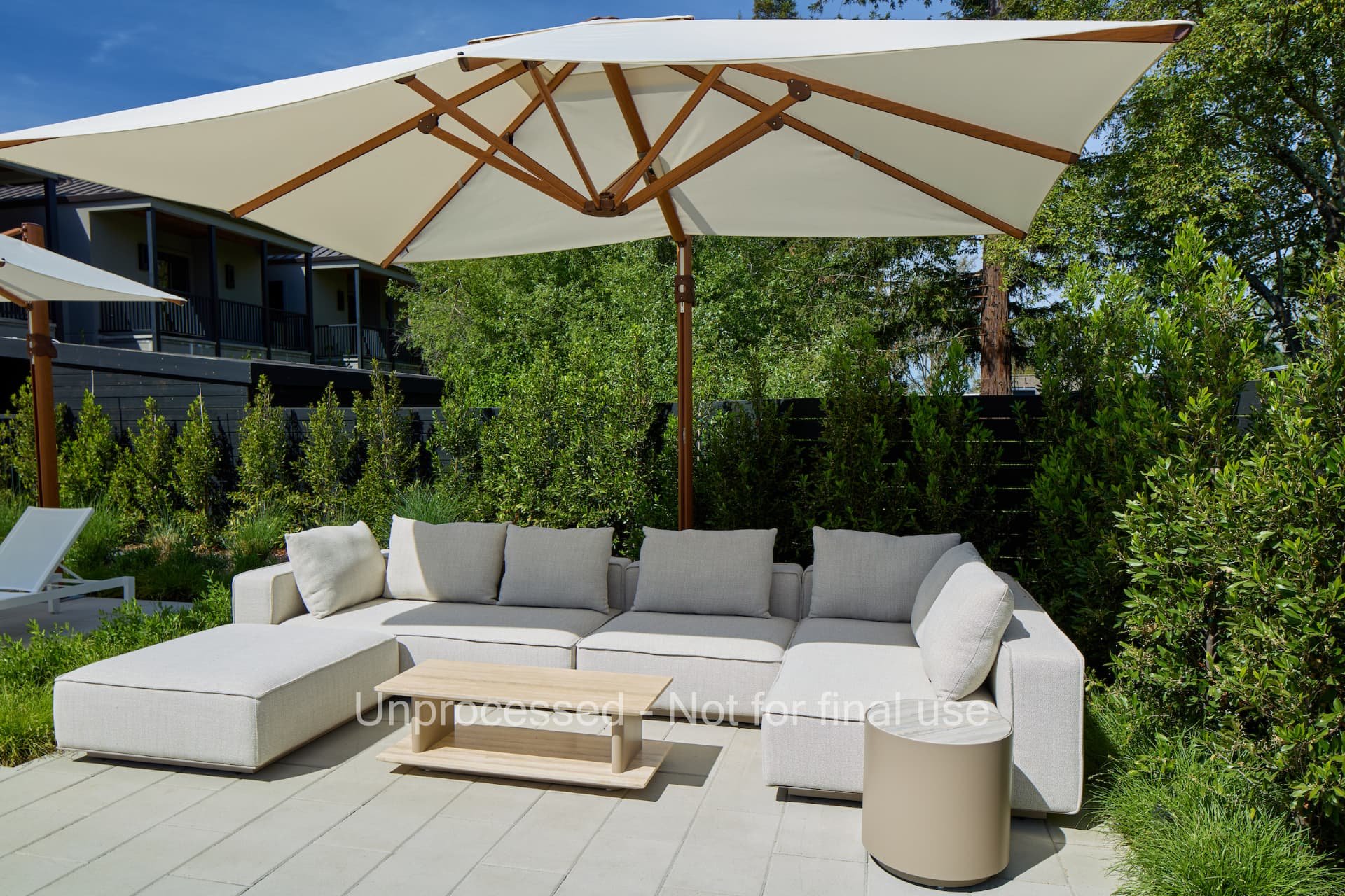 One of two poolside corner couch areas at Duchamp Healdsburg.
