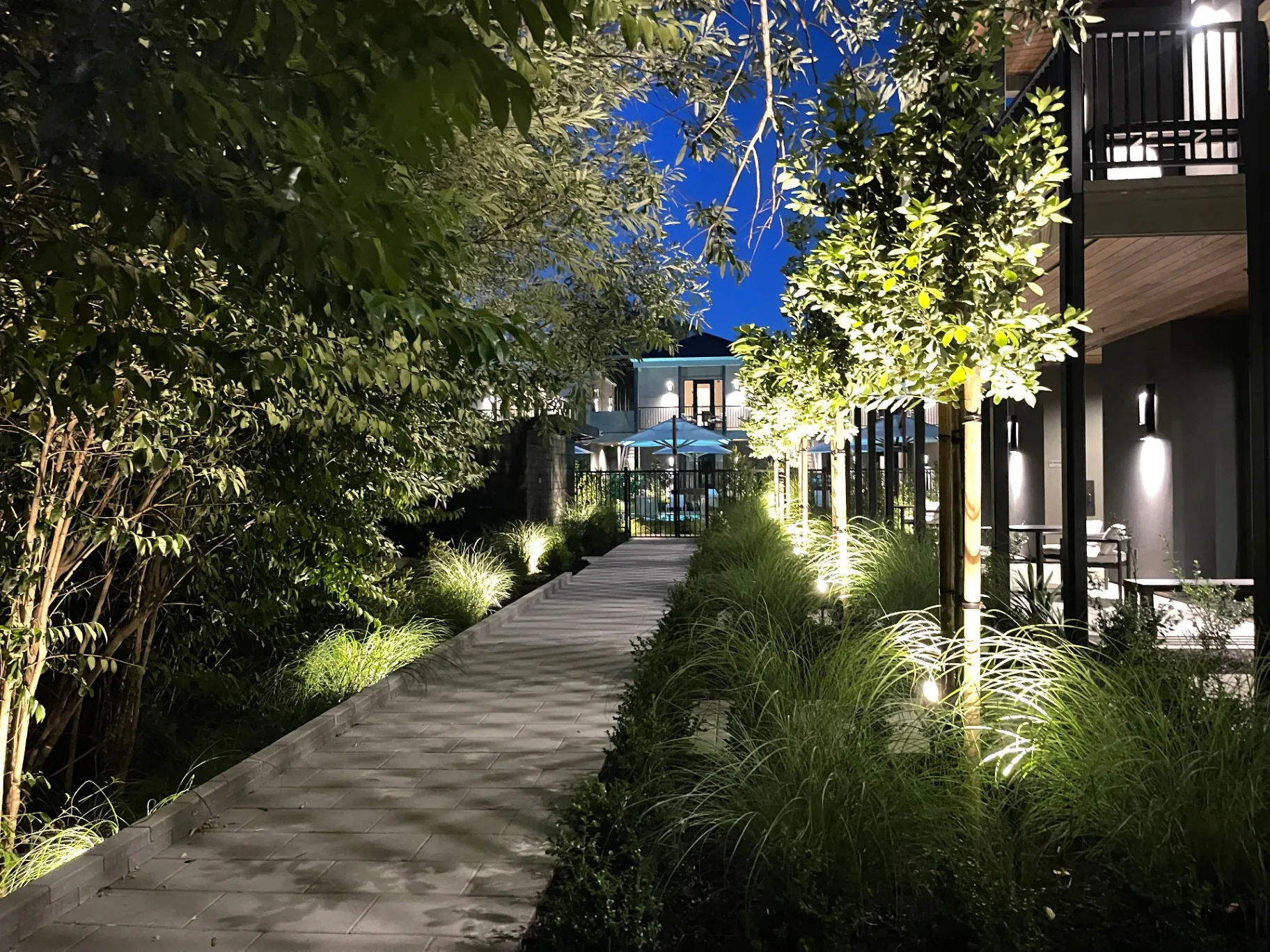Creekside suites at night